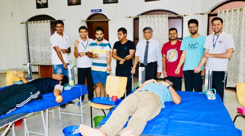 A view of the Blood Donation Camp organized by MES Probationers at Dr. MCR HRD Institute.